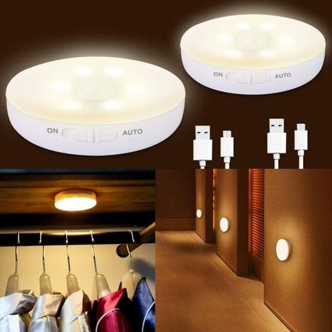 Lot de 2 Veilleuse Enfant LED avec Détecteur de Mouvement & Capteur de Lumière, USB rechargeable Lampe de Nuit Murale autocollante pour Chambre Bébé,Salon,Salle de Bain,Couloir,Placard (1/5)