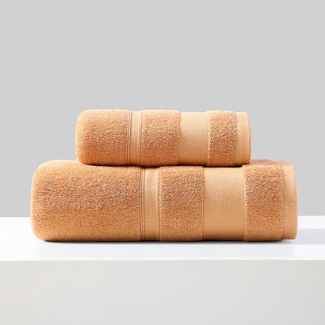 Lot de 2 serviettes 100% coton, douces et absorbantes, orange / 34x74cm / 70x140cm (1/5)