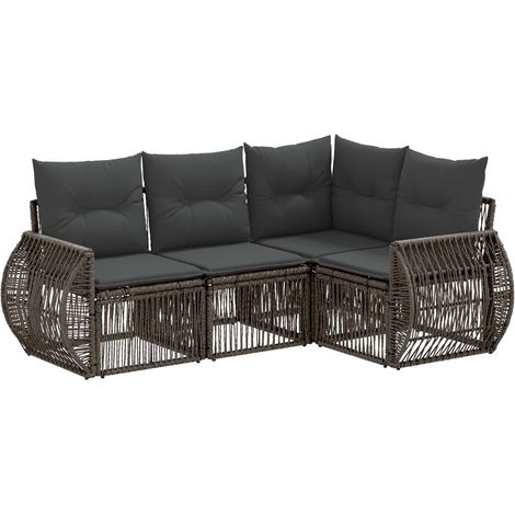 Gartensofa-set 4 pcs Grau und Dunkelgrau Poly-Rattan vidaXL