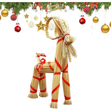 Chèvre en Paille pour Les Fêtes De Noël Scandinaves Ornements Décoratifs De Ornements En Paille De Chèvre De Yule Scandinave Pour Salon Bureau Fête Extérieur Jardin Vacances (1/5)