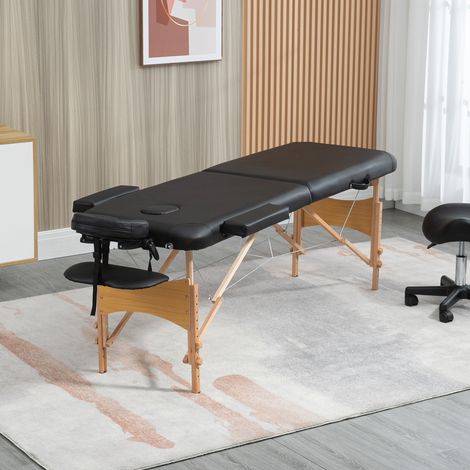 Lettino/tavolo da massaggio cosmetico pieghevole in legno, 2 zone, nero