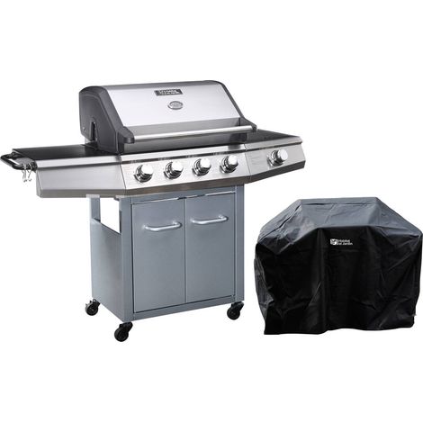 Barbecue a gas "Bingo 5" - 5 piastre di cui 1 laterale - 15.2kW + Fodera di protezione - Argentato con LED
