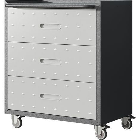 Armoire à outils métallique avec roulettes, 3 tiroirs, 75 x 42 x 88 cm, noir/gris, pour garage, bureau et domicile (1/5)
