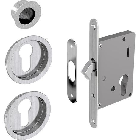 Einsteckschloss Set für Schiebetüren, geeignet für Zylinder Yale, silber, Nickel gebürstet (ohne Zylinder)