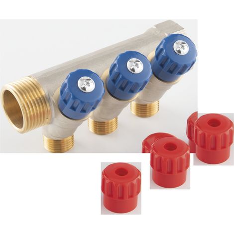 Collettore sanitario a 4 vie 1"X1-2" in ottone per impianto idrico 110°C (1/2)
