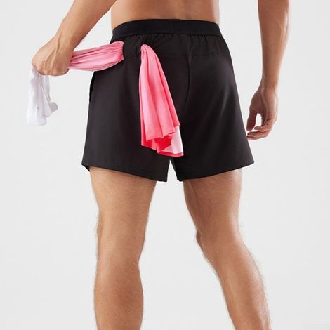 Men's quick-drying sports shorts, lightweight, breathable, with towel loop and pockets, blue, size XL (M, black) (1/5)
