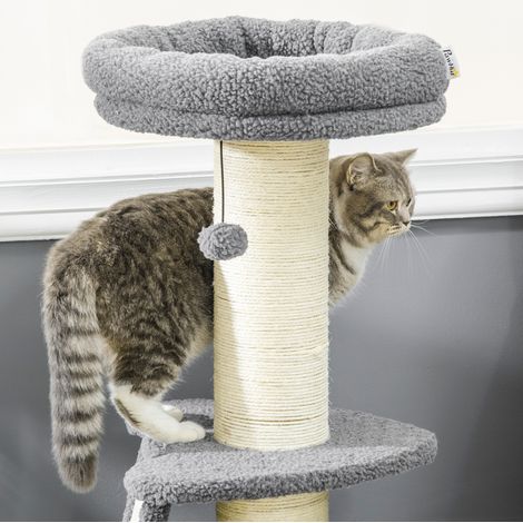 Arbre à chat avec plateforme, griffoir en sisal, 48 x 48 x 92 cm, gris foncé et blanc crème DESVIAE (1/5)