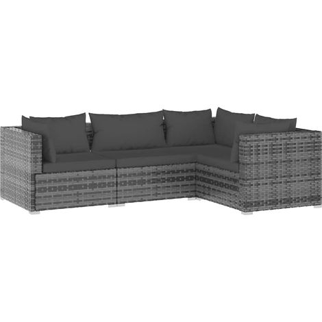 Maison Exclusive - Salon de jardin 4 pcs avec coussins Résine tressée Gris (1/5)