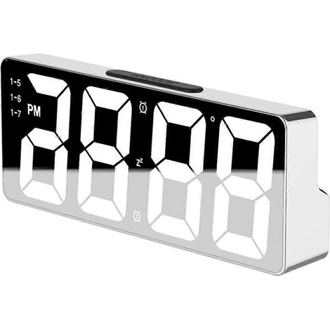 Réveil numérique LED, horloge de bureau électronique avec affichage de la température, luminosité réglable, format 12/24 heures, blanc. (1/5)