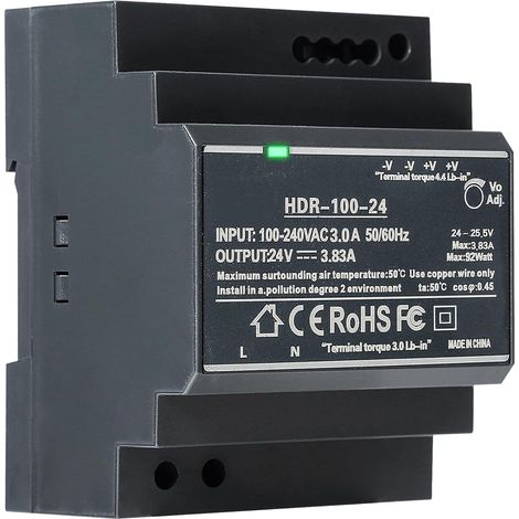 Alimentation sur Rail Din, Bloc d'alimentation rail DIN 100W 3.83A 24V Transformateur, Alimentation pour Rail DIN(HDR-100W-24V3.83A) (1/5)