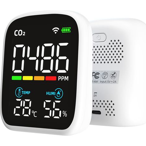 Détecteur CO2 portable écran LED, testeur dioxyde de carbone multifonction, testeur température et humidité NDIR, testeur qualité d’air domestique, contrôle via APP mobile (1/5)