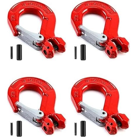 Set of 4 clevis hooks with latch, 1.6 cm, load limit of 1120.4 kg, 80 grade steel alloy (1/5)