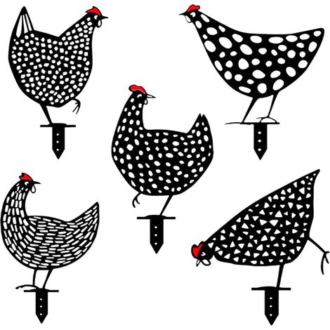 Piquet décoratif en forme de coq, silhouette de poulet pour jardin, décoration extérieure en forme d'animal creux, lot de 5 (1/5)