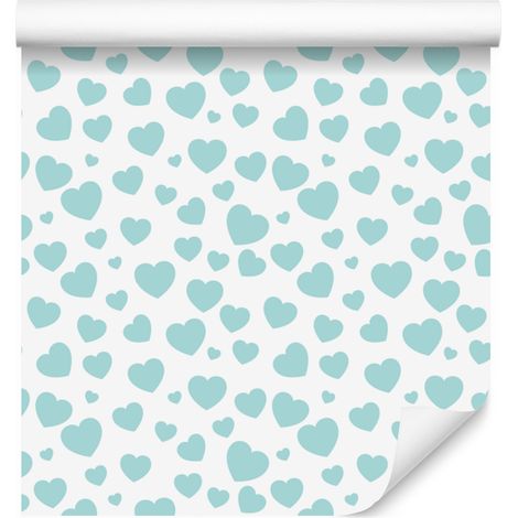 Carta da parati con cuori bianchi e verde celadon 50x1000 cm (1/5)