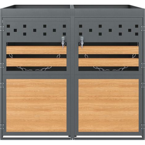 Box doppio per bidoni con tetto verde, 120-240 L, antracite, effetto legno (1/5)