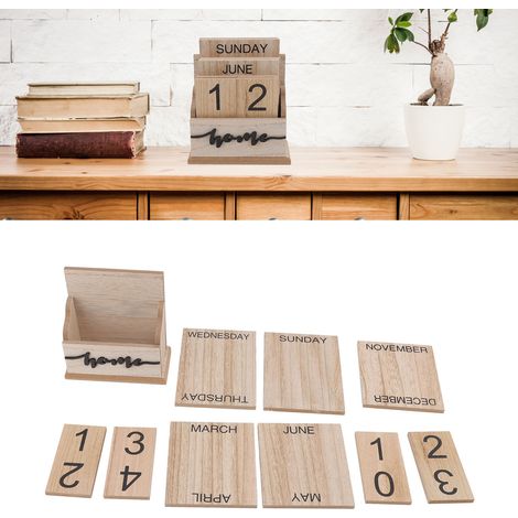 Calendrier Perpétuel en Bois - Calendrier de Bureau Réutilisable Vintage et Élégant (1/5)