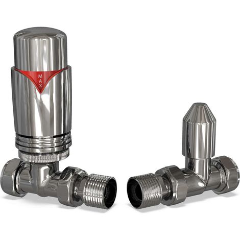 Derry Bold - Chrome Thermostatic Radiator Valve & Lockshield Straight 10mm