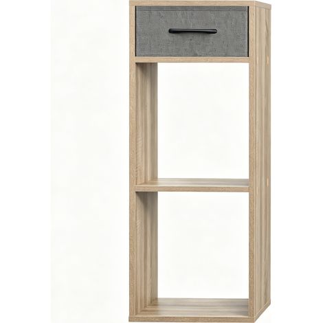 Freistehendes Aufbewahrungsregal aus Holzwerkstoff mit Stoffschublade, Grau und Hellholz (1/5)
