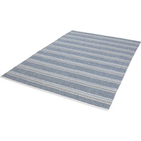 Outdoor Rug for Garden Patio Balcony Picnic Living Room Bedroom Dining Kitchen Flatweave Geometric Stripe Boardwalk Blue Rug in Medium 120x170 cm (4'x5'6") (1/4)