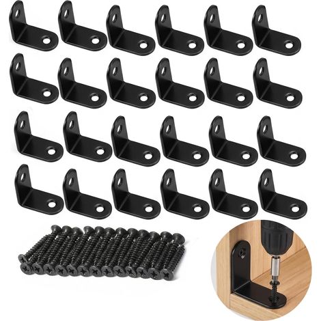 24 Pièces Equerre Métal 30x30x16mm, Équerre de Fixation en Inox à Angle de 90 Degrés avec Vis, Équerre L pour Fixer Tables, Chaises, Armoires et Meubles Divers (Noir) (1/5)