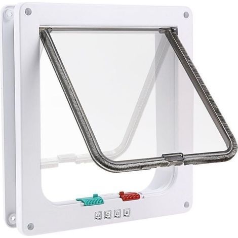 Chatière à 4 Positions Chatière Chat avec Tunnel Cache Découpe Chatière Chien Porte de Chat avec Serrure Chatières pour Petit Animaux Cat Mate Verrouillable Facile à Installer Blanc (L). (1/4)
