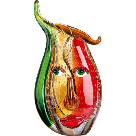 Vase Design - Vase en Verre - H 31 cm - Rouge/Jaune - Oblongue - Art Déco - Fait Main - Chaque Pièce Unique, Rouge/Jaune (5) (1/5)