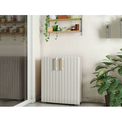 Dmora - Gartenschrank Melville, Gartenmöbel, Mehrzweck-Gartenschrank, Container für Balkon oder Garage, Made in Italy, 80x45 h98 cm, Sand