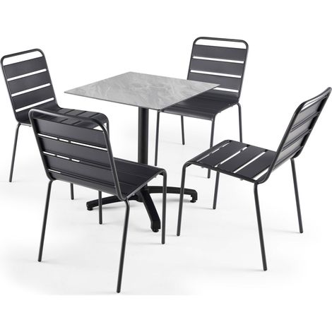 Ensemble table de jardin stratifié marbre et 4 chaises gris (1/5)
