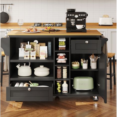meuble rangement mobile cuisine MDF bois noir 129 cm OKMYHOME (1/5)