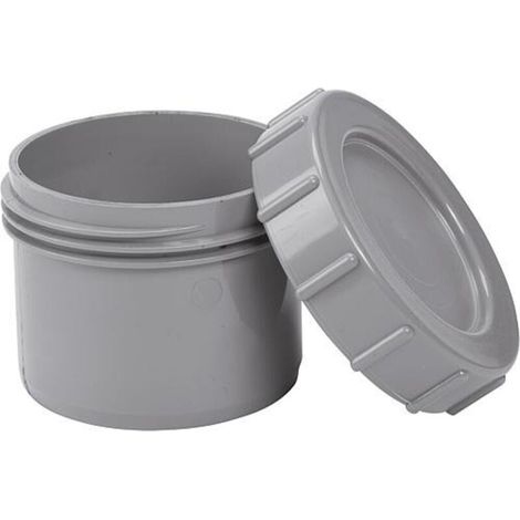 Bouchon d'extrémité DN 50 – Capuchon à vis gris – En PP pour nettoyage – Comportement au feu testé DIN 4102-B, EN 13501-1 – (1/2)