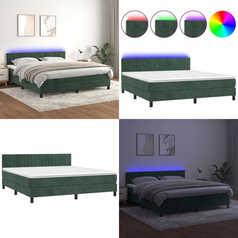 Sommier à lattes de lit avec matelas LED Vert foncé 180x200 cm - Lit Plateforme - Lit Design - Lit Capitonné - Lit Velours - Lit Avec Éclairage Led - Home & Living (1/5)