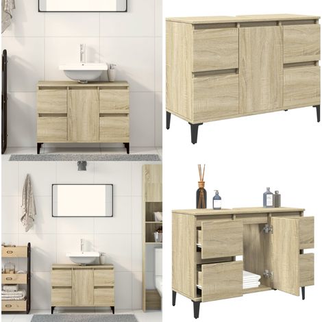 Waschbeckenunterschrank Sonoma-Eiche 80x33x60 cm Holzwerkstoff - Waschtischunterschrank - Badezimmermöbel - Holzwerkstoff Möbel - Spiegelschrank - Unterbauschrank - Home & Living