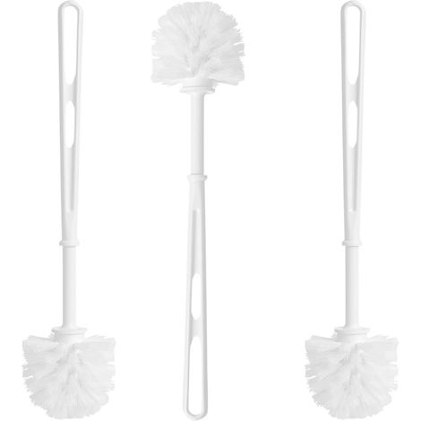 2 x White Toilet Replacement Brush Only With Strong Plastic Handle & Deep Cleaner Bristles