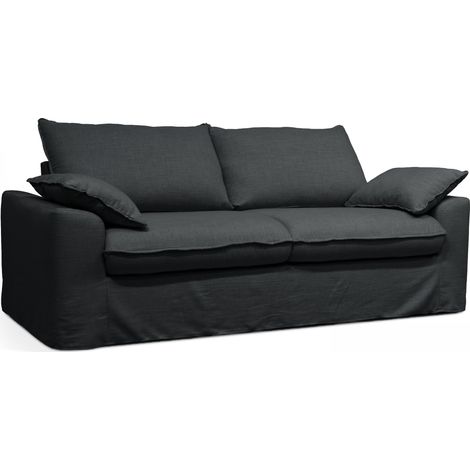 Canapé en tissu lin métis 3 places gris anthracite
