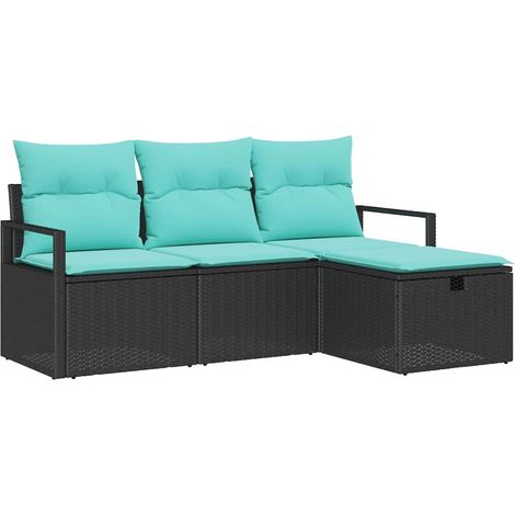 Set di divani con cuscino 4 pcs Nero e Turchese polyrattan vidaXL