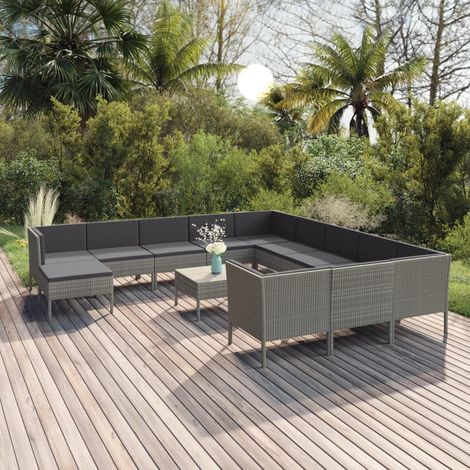 13 pcs Salon de jardin, Ensemble table et chaises de jardin, Meuble de jardin avec coussins Résine tressée Gris MKW509957 (1/5)