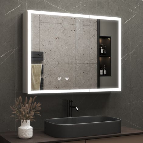 WDWRITTI 80x60 cm Weiß Spiegelschrank Bad mit Beleuchtung LED Spiegelschrank mit Beleuchtung Badezimmerschrank mit Spiegel Hängeschränke Medizin Kabinett mit 3 Einstellbare Lichtfarben + Beschlagfrei  (1/5)