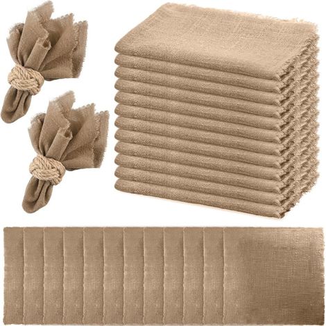 Lot de 12 serviettes en tissu, 42 x 42 cm, réutilisables, en coton, avec ficelle de 10 m, pour fête d'anniversaire, kaki, style brink (1/5)