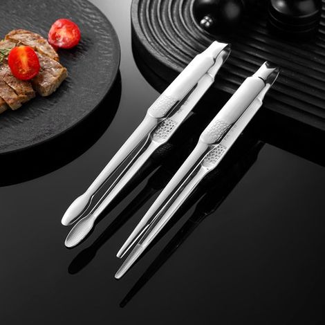 Set di 2 pinze da cucina in acciaio inox 304, resistenti al calore e con impugnatura antiscivolo, 8+10 pollici (circa 20+25 cm) per cucina, cottura e grigliatura (argento) (1/5)