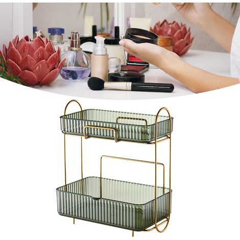 2-stöckiger Badezimmer-Organizer mit herausnehmbarer Box, großes Kosmetikregal, für die Waschtischplatte im Schlafzimmer, helles, luxuriöses Grün (1/5)