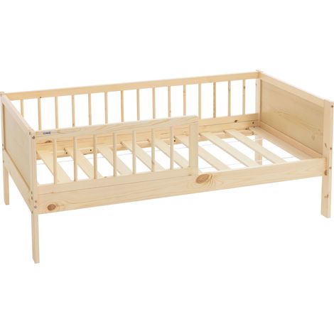 ML-Design Kinderbett 70x140 cm, Natur, Einzelbett für Kinder mit Lattenrost & Rausfallschutz, Jugendbett aus Kiefernholz, Holzbett, Bettgestell für Jungen & Mädchen, Massivholz Babybett Kleinkindbett