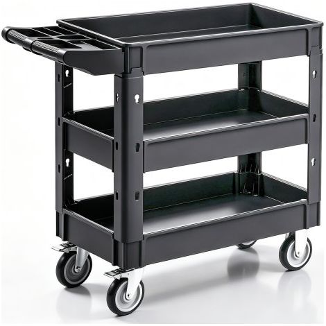 Chariot de Service 3 Étagères Chariot de Transport Utilitaire PP Capacité Totale 249 kg 83 kg/Étagère Roues Pivotantes (2 avec Freins) Poignée Ergonomique pour Outils Garage Entrepôt Bureau (1/4)