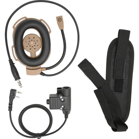 Casque militaire HD01 pour chasse avec micro ajustable, compatible talkie-walkie Kenwood TK‑3107, couleur marron. (1/5)