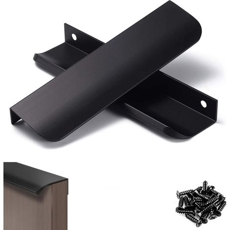 4 poignées Cachées, poignées d'armoires en aluminium Cachées, poignées de porte rétro noires, adaptées aux cuisines, salles de bains, armoires, penderies (1/5)
