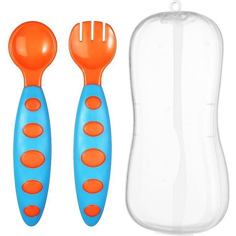 ensemble De 2 Cuillres Et Fourchettes Bleues Pour Bb Ensemble De Vaisselle Complmentaire Bicolore Pour Bb (1/5)