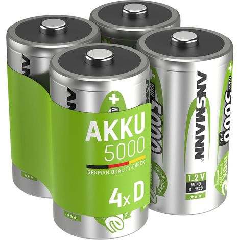 ANSMANN 4x Batterie ricaricabili stilo Mono D - 5000 mAh 1,2 V NiMH - Pila a ricarica veloce - fino a 1000 cicli di ricarica eco-friendly (1/4)