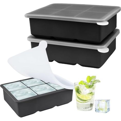 2 bacs à glaçons en silicone noir avec couvercle – 6 alvéoles (1/5)