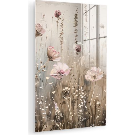 CUADRO DE METACRILATO Flores - Rosa - Moderno - Beige Cuadros Para Dormitorio 60x90 (1/5)