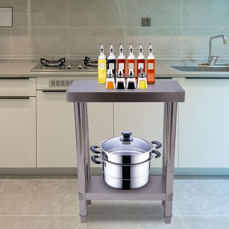 Edelstahl Küche Arbeitstisch 60x30x85cm Küchentisch Edelstahltisch mit verstellbare Füße, Küchentisch Zerlegetisch Tisch, Arbeitsfläche für Catering, Gastronomie Tisch bis 300kg belastbar