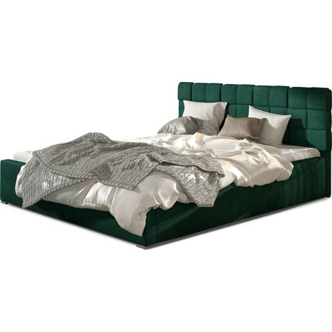 Lit avec coffre de rangement 200x200 capitonné velours vert Kandy (1/5)